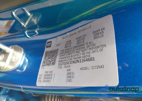 2022 GMC Canyon 2Wd Short Box Elevation из США, поврежденный, VIN 1GTG5CEN2N1164681